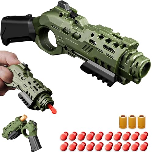 GLHYUOP EDC Spielzeugpistole Anti Stress Spielzeug,Dekompression Ziehen BootfäHig Soft Bullet Spielzeugpistole +10 Weiche BäLle, Mehrere SpielmöGlichkeiten von GLHYUOP