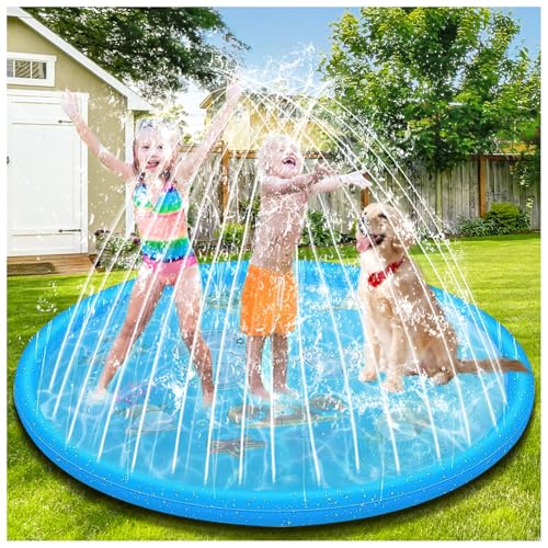 GLINKADO 170cm Sprinkler Wasser-Spielmatte Splash, Splash Pad, Kinder Sprinkler mit Antirutschfunktion, Wasserspielmatte Sommer, Garten, Wasserspielzeug für Babys, Kinder, Hunde und Haustiere von GLINKADO