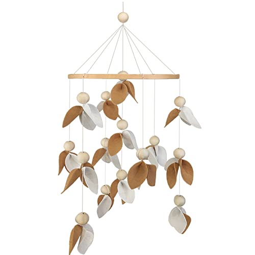 GLITZFAS Babybett Mobile Windspiel Rassel Spielzeug, Blatt Baby Mobile Neugeborenen Kinderzimmer Bettglocke, Holz Ornament Geschenk für Baby Mädchen oder Jungen (Gelb) von GLITZFAS