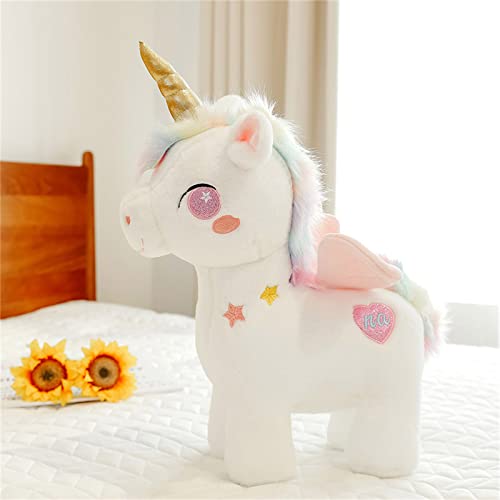 GLITZFAS Plüsch Regenbogen Einhorn mit Flügel, Stofftier Plüschtier Kuscheltier Süß Teenager Herz Puppe Geschenk (Rosa,25cm) von GLITZFAS