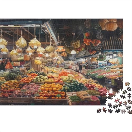 Outdoor Market Puzzle 500 Teile Premium Holzspielzeug Market Outdoor Fruit Einzigartiges Erwachsene Und Kinder Klassische Puzzle Geschenk Moderne 500pcs (52x38cm) von GLMCXSXZS