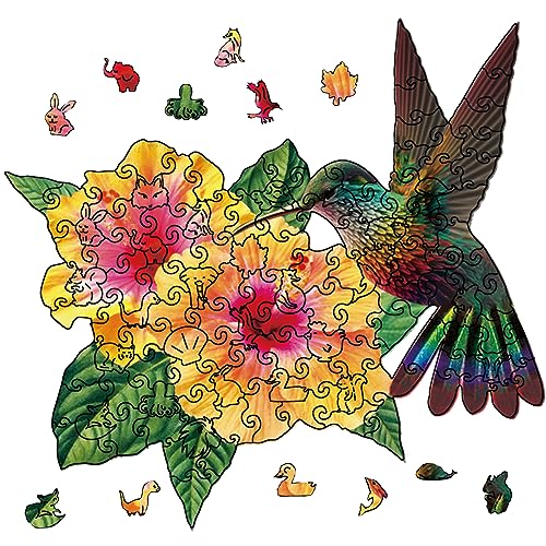 GLOBLELAND 120 Stück Kolibri Und Blumen Holzpuzzles Für Erwachsene, Holzpuzzles Für Erwachsene, Bunte Tiere, Vogelpuzzles Für Weihnachten, 13.7x12.9 Zoll von GLOBLELAND