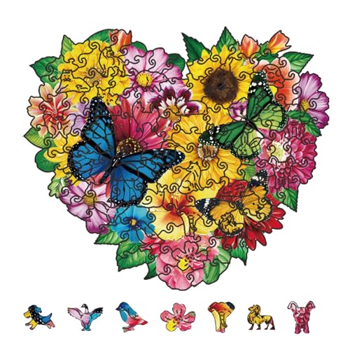 GLOBLELAND 120 Stück Liebes Schmetterling Holzpuzzle Für Erwachsene Blumen Puzzles Holz Erwachsene Bunte Puzzles Für Geburtstag Weihnachten 220x190mm/8.6x7.5Zoll von GLOBLELAND