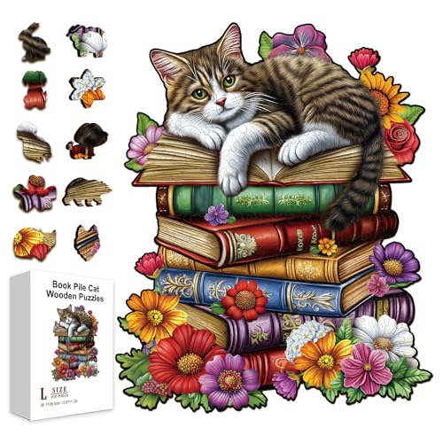 GLOBLELAND Holzpuzzle Erwachsene 200 Teile Holzpuzzles Bücherstapel Katze Wooden Puzzle Unregelmäßige Einzigartige Puzzle für Erwachsene und Kinder Kreatives Weihnachten Geschenke GLOBLELAND Holzpuzzle Erwachsene 200 Teile Holzpuzzles Bücherstapel Katze Wooden Puzzle Unregelmäßige Einzigartige Puzzle für Erwachsene und Kinder Kreatives Weihnachten Geschenke von GLOBLELAND