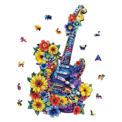 GLOBLELAND 200 Stück Gitarre Holzpuzzles Für Erwachsene 40x23 cm Holzpuzzles Für Erwachsene Einzigartige Geformte Holzpuzzles Bunte Puzzles Für Weihnachtsgeburtstagsgeschenke Familienspiele von GLOBLELAND