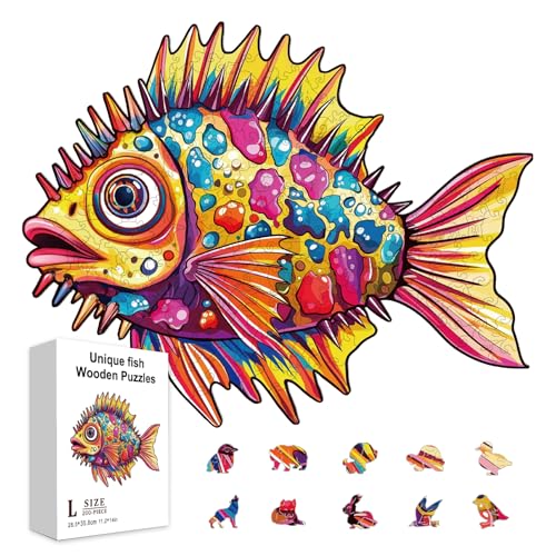 GLOBLELAND 200 Stück Ozean Einzigartiges Fisch Holzpuzzle Für Erwachsene 35.8x28.5cm /14.1x11.22 Zoll Meerestier Holzpuzzle Für Erwachsene Einzigartig Geformte Holzpuzzles Bunte Puzzles als Geschenke von GLOBLELAND