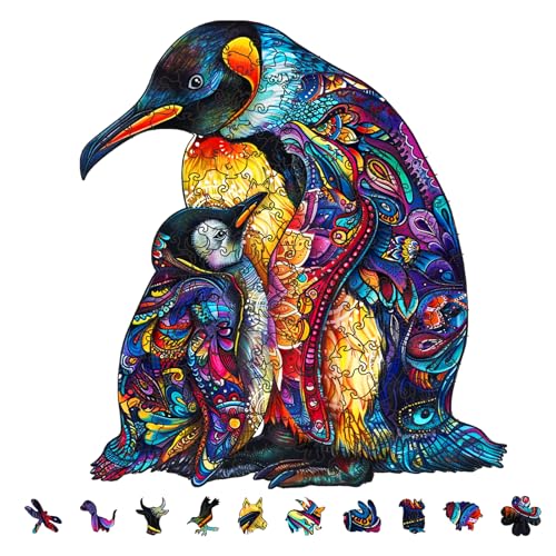 GLOBLELAND 200 Stück Pinguin Holzpuzzle Für Erwachsene, 277x304 mm/11x12 Zoll, Holzpuzzle Für Erwachsene, Farbenfrohes, Einzigartiges Holzpuzzle In Tierform Für Familienjubiläumsgeschenke von GLOBLELAND