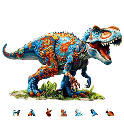 GLOBLELAND 200 Stück Tyrannosaurus Dinosaurier Holzpuzzle Für Erwachsene 38.1x24.1cm /15x9.48 Zoll Holzpuzzle Für Erwachsene Einzigartig Geformte Holzpuzzles Tier Bunte Puzzles von GLOBLELAND