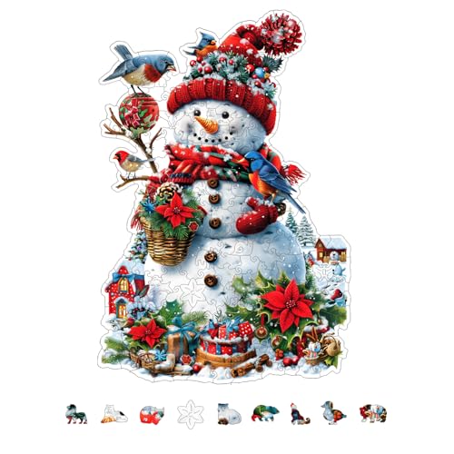 GLOBLELAND 200 Stück Weihnachts Schneemann Holzpuzzle Für Erwachsene 258x381mm /10.1x15 Zoll Holzpuzzle Für Erwachsene Farbenfrohes Einzigartiges Holzpuzzle In Tierform von GLOBLELAND