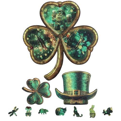 GLOBLELAND 200 Stück. Kleeblatt Puzzle Aus Holz Zum St. Patrick's Day Kleeblatt Puzzle Aus Holz Für Erwachsene Buntes Einzigartiges Puzzle In Tierform als Geschenk Zum Geburtstag Oder Jahrestag von GLOBLELAND