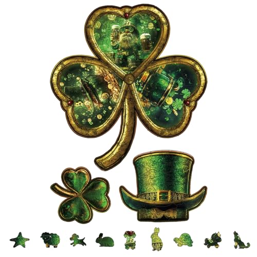 GLOBLELAND 200 Stück Kleeblatt Puzzle Aus Holz Zum St. Patrick's Day Kleeblatt Puzzle Aus Holz Vierblättriges Kleeblatt-Puzzle Für Erwachsene Buntes Puzzle In als Geschenk Zum Geburtstag Jahrestag von GLOBLELAND