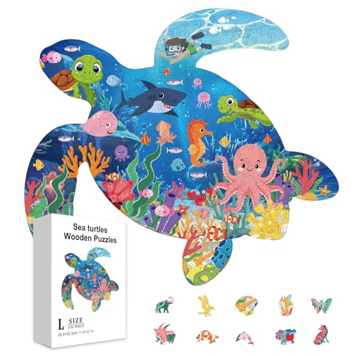 GLOBLELAND 200Pcs Meeresschildkröte hölzerne Puzzles für Kleinkind Kinder Lernen Holz Erwachsene Bunte Sommer Unterwasserwelt Puzzles für Vorschule Lernen Geburtstag Jahrestag Geschenke von GLOBLELAND