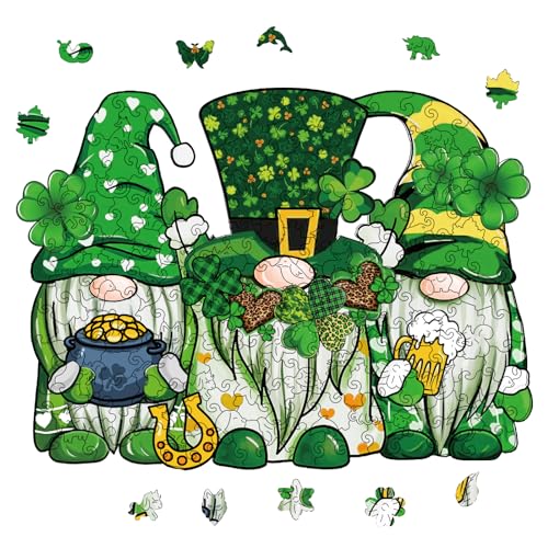 GLOBLELAND 2Saint. Patrick's Day Zwerg Puzzle Aus Holz Für Erwachsene, Zwerg Puzzle, Buntes Holz Puzzle Für Erwachsene, Für Geburtstag, Weihnachten, 36x26.8 cm von GLOBLELAND