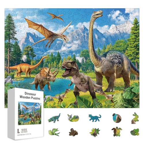 GLOBLELAND 300Pcs Dinosaurier hölzerne Puzzles für Kind Jurassic World Jigsaw Puzzles Holz Erwachsene Bunte Puzzles für Vorschule Kinder Lernen Geburtstag Urlaub Geschenke von GLOBLELAND