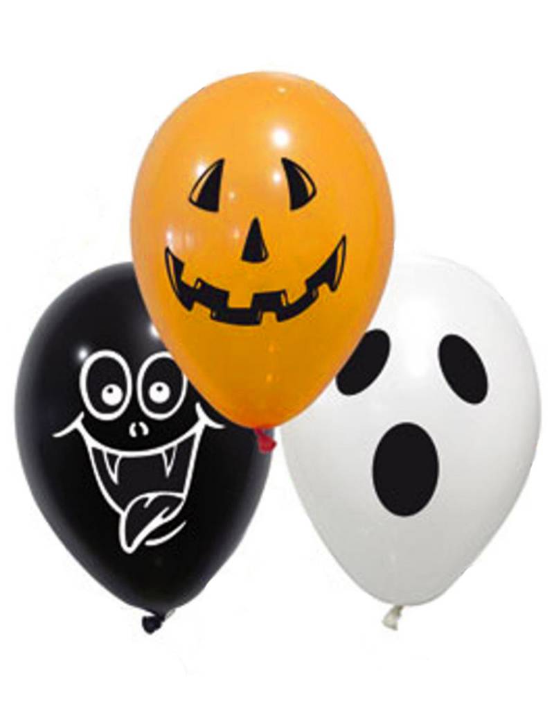 Halloween-Ballons Luftballon-Set mit Grusel-Motiven 10-teilig orange-schwarz-weiss 28cm von GLOBOLANDIA