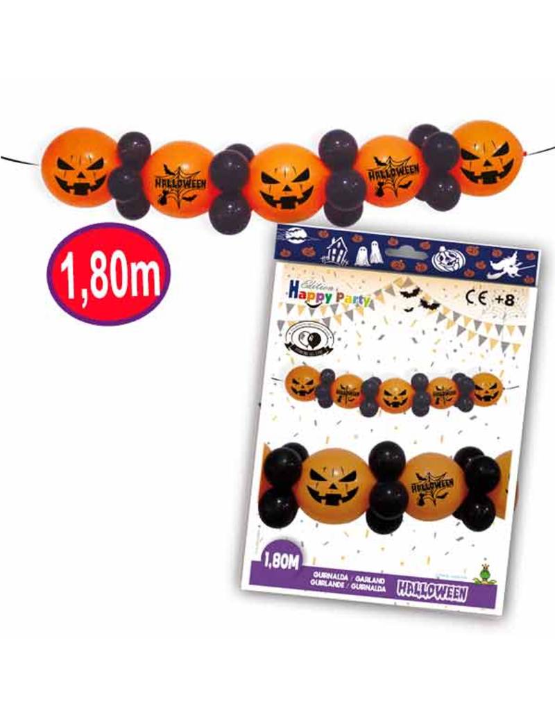 Kürbis-Girlande mit Luftballons Halloween-Deko orange-schwarz 1,8m von GLOBOLANDIA