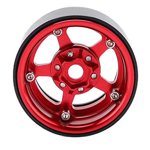 GLOGLOW Fernbedienung Auto Radnabe 1,9 Beadlock Räder Aluminium Legierung RC Felgen für AXIAL SCX10 90046 TRX4 D90 Redcat RC Zubehör (Schwarz Rot) von GLOGLOW