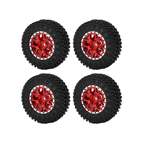 GLOGLOW Robuster 7-mm-Metallfelgen-Gummireifen für AXIAL SCX24 – Verbesserte Stabilität für 1/24 RC-Car-Enthusiasten (Rot) von GLOGLOW