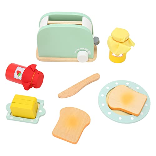 Toaster, Hölzernes Brotbackautomaten-Spielzeugset für mit Flasche, Gelben Brotscheiben, Tellerblock, Sicher für Mädchen und Jungen, Spielküche, So Tun, Als Ob Sie Lernen Würden von GLOGLOW