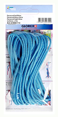 Glorex 6 4000 113 - Paracord hellblau, 2 x 4 mm, 5 m lang, hoch reißfestes Nylonseil, zum Knüpfen von Armbändern, Leinen und Bändern von GLOREX