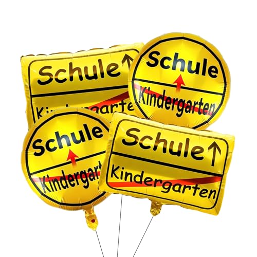 4 Stück Einschulung Schulanfang Deko Luftballons, Schulkind Deko Gold FolienBallon, Deko Einschulung Junge Mädchen Heliumballon, für Einschulung Schulanfang Schuleinführung Schulstart Deko von GLQSLQ