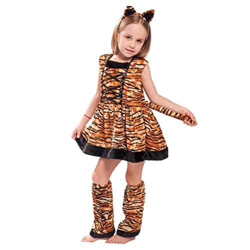 GLSTOY 1 Satz Kostüm für Rollenspiele Mädchen-Outfit Tierkostüm für Kinder Tiger-Cosplay-Kostüm Mädchen Nachtwäsche Mädchen-Nachthemd Kinderkostüm Performance-Kleidung Mädchenkostüm Brown von GLSTOY