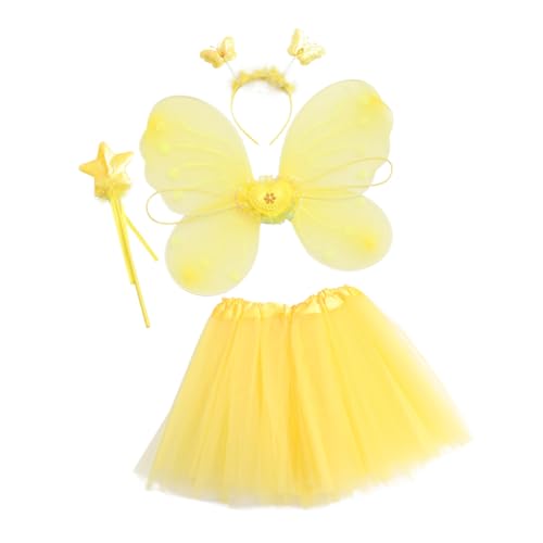 GLSTOY 1 Satz Schmetterlingsflügel vierteiliges Set Kostümmädchen Ballett Dame halloweenkostüme für kinder halloween kleider für kinder Kleiderset für Mädchen Partyzubehör Strümpfe Yellow von GLSTOY