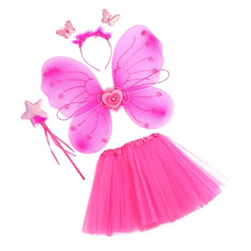 GLSTOY 1 Satz Schmetterlingsflügel vierteiliges Set Tutu-Rock Schmetterlingskostüm für Mädchen halloweenkostüme für kinder halloween kleider für kinder Performance-Kleid Partyzubehör Rosy von GLSTOY