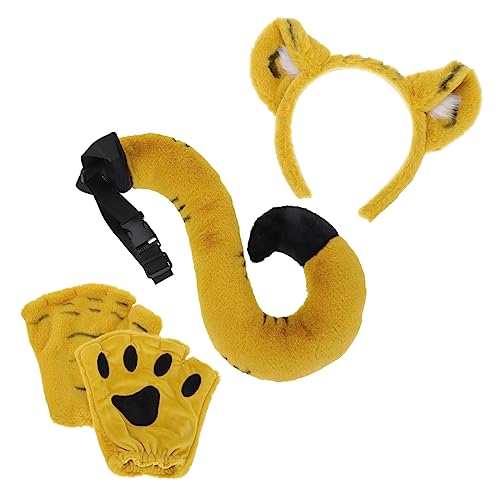 GLSTOY 1 Satz Tiger-Stirnband-Set Ohren Stirnband Ziegenspielzeug Kinderkleidung Kuscheltiere für Tiger-Cosplay-Requisiten Tigerschwanz-Requisiten Tierkostüm Stoff Khaki von GLSTOY