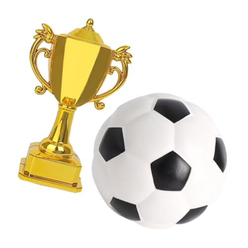 GLSTOY 1 Satz Trophäen-fußballmodell Goldene Pokale Kleine Trophäe Tortenaufsätze Für Sport Mini-sportbälle Fußball-trophäe Puppenhaus-fußball Winzige Trophäe Plastik Wiederverwendbar von GLSTOY