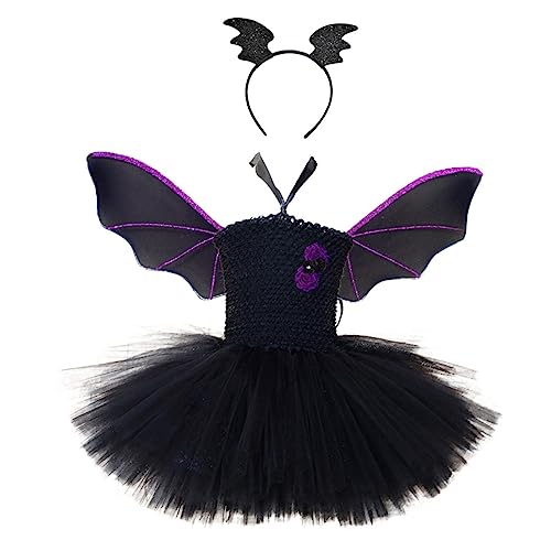 GLSTOY Halloween Kostü Set Mit Fledermausflügeln Kopfschmuck Und Tüllrock Für ädchen Ideal Für Halloween Partys Und Kostümpartys Größe 120 130 Mit Innenfutter von GLSTOY