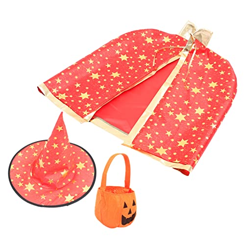 GLSTOY 1 Set Halloween Umhang Hexenhut Und Umhang Anzug Für Kapuzenumhang Umhang Für Kinder Kürbis Zaubererkostüme Hut Für Kinder Zaubererhut Zaubererumhang Für Kinder Roter von GLSTOY