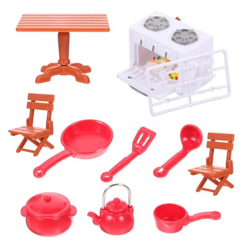 GLSTOY 1 Set Puppenhaus-spielzeugset für Jungen und Mädchen Kochspielzeug Küchenbedarf Mini-Herd Stühle und Kochgeschirr für Mädchen und Jungen von GLSTOY