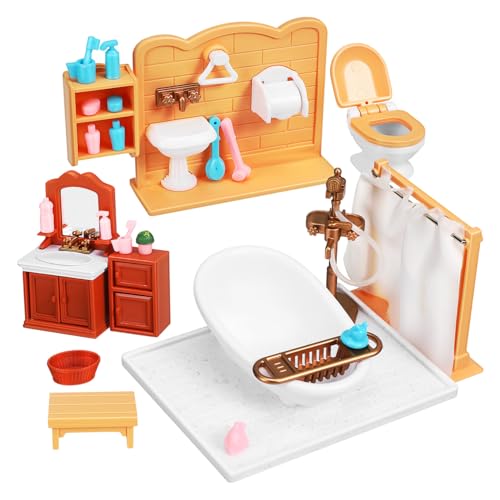 GLSTOY 1 Set Miniatur Badezimmer öbel Für Puppenhaus Kleine Badezimmer Ausstattung Mit Dusche Und Badewanne Puppenhaus Zubehör Aus Ideal Für Kreative Spielwelten von GLSTOY