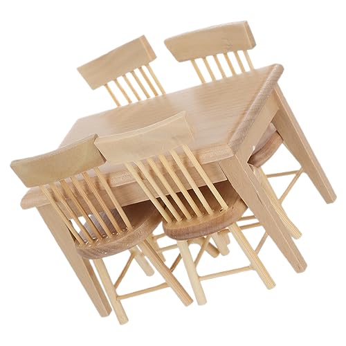 GLSTOY 1 Set Miniatur Tisch Und Stühle Miniaturmöbel Für Puppenhaus Zubehör 1/12 Maßstab Esszimmer öbel Set 1 Tisch 4 Stühle Ideal Für Kreative Spielwelten von GLSTOY