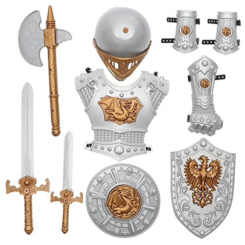 GLSTOY 10 Teiliges Ritter Kostü Für Jungen Mittelalterliches Cosplay Outfit Mit Umhang Wappen Hose Und Beinschutz Perfekt Für Halloween Und Rollenspiele von GLSTOY