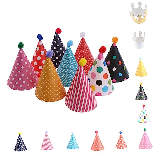 GLSTOY 11 Stück Geburtstags Partyhüte Mit Pompons Bunte Hüte Für Fröhliche Feiern Ideal Für Tischdeko Und Perfekt Für Und Happy Birthday Krone Design von GLSTOY