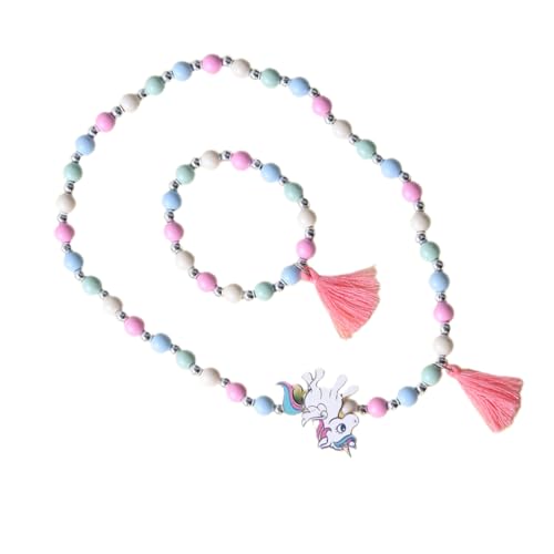 GLSTOY 2 Stück Bunte Holzperlenarmband Und Halskette Set Für Kinder Perfekt Zum Basteln Und Gestalten Von Individuellem Schmuck Farbenfrohe Perlen Zum Auffädeln Für Kreative von GLSTOY