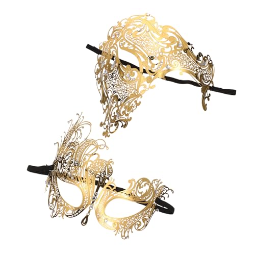 GLSTOY 2 Stück Metall Diamant Masken Requisite Goldene Maske Tragbar Halloween Maskerade Cosplay Masken Zarte Party Maske Retro Dekor Venezianische Party Masken Schwarze Maske von GLSTOY