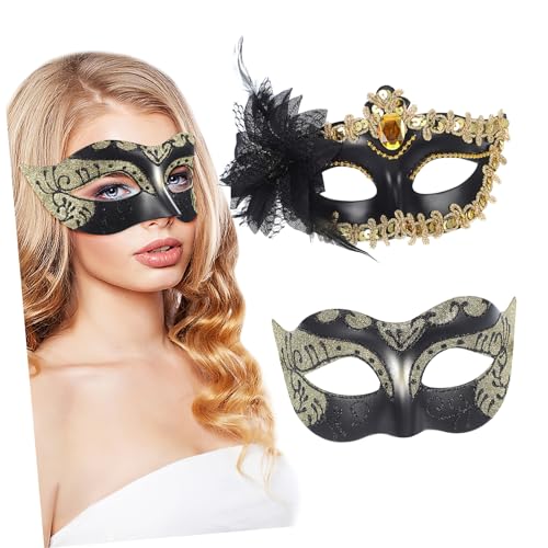 GLSTOY Maskerade Maske 2er Set Vintage Maskerade Masken Venezianische Party Masken Für Damen Und Herren Unisex Kostü Zubehör Und Mit Glitzer Und Malerei Maske Venezianisch von GLSTOY