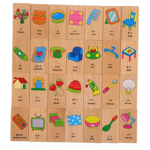 GLSTOY 28-teiliges Domino-Set Aus Holz Für Kinder Im Vorschulalter, Domino-Set Aus Holz, Kinderspielzeug, Domino-bausteine ​​zum Bauen Und Stapeln von GLSTOY