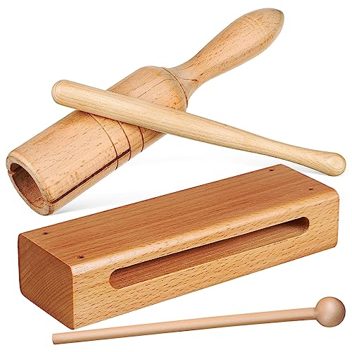 GLSTOY 2er Set Holzklangblock Und Handspielklapper Mit Holzschlägeln Pädagogisches Percussion Instrument Für Schule Und Musikunterricht Ideal Für Rhythmische Übungen Und Kreative von GLSTOY