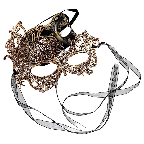 GLSTOY Maske Maskenball Damen Kostü Ball Cosplay Maske Mysterious Halb Gesicht Masquerade Maske Halloween Accessoire Mit Eleganter Spitze Und Goldenen Akzenten Für Karneval Und Partys von GLSTOY