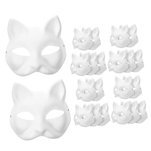 GLSTOY 30 Stück Unbemalte Katzenmasken Für Kostümparty DIY Maskerade Cosplay Masken Aus Blankomaske Zum Anmalen Für Kinder Und Erwachsene Ideal Für Karneval Und Halloween von GLSTOY