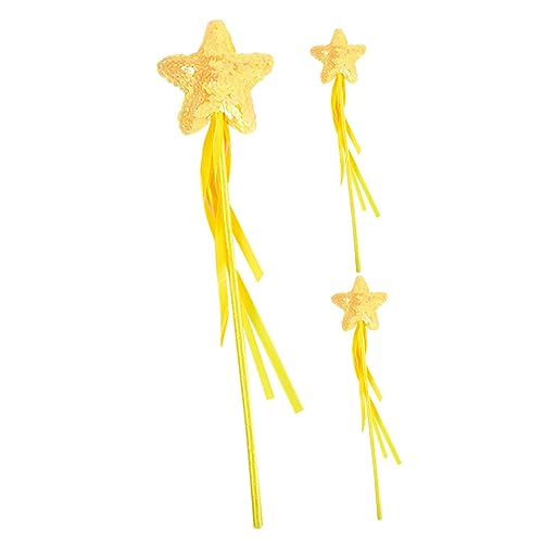 GLSTOY 3St Zauberstab Sternenstäbe Zauberstäbe mit Schleifendesign Adukt-Spielzeug funkeln heeloween Fairy Wand glänzendes Feenrutenspielzeug Party-Cosplay-Fee-Zauberstäbe Plastik Yellow von GLSTOY