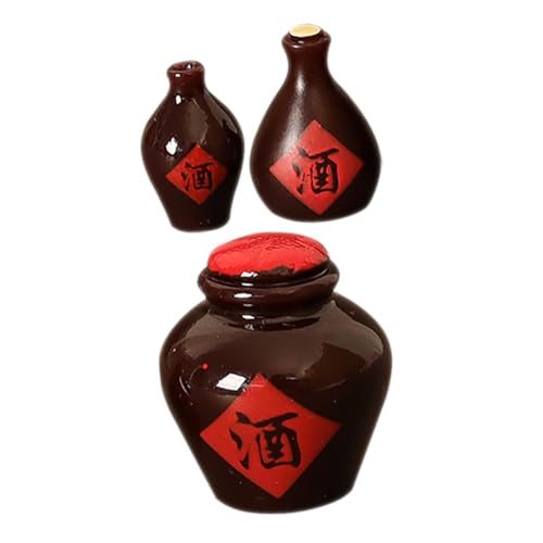 GLSTOY 3st Puppenhaus-Modell Miniatur-alkoholflasche Mini-weinkrüge Puppenflasche Mini Krug Modell Eines Weinkrugs Puppenhaus Weinglas Glas-Modell Miniaturflasche Harz Dark Brown von GLSTOY