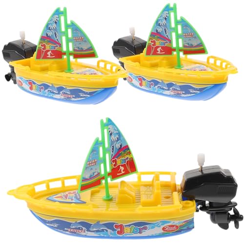 GLSTOY 3st Uhrwerk-bootsspielzeug Poolspielzeug Für Kleinkinder Segelboot Aufziehen Motorboot-Spielzeug Zum Aufziehen Uhrwerk-segelboot-wasserspielzeug Spielzeugboot Zum Aufziehen Plastik von GLSTOY