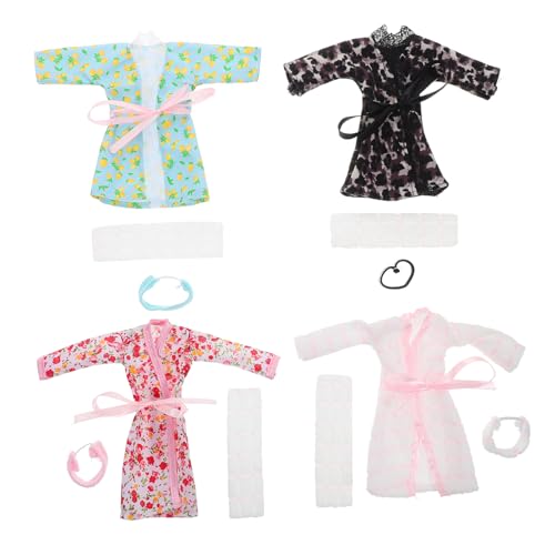 GLSTOY 4 Sätze Puppenkleidung Für Mädchen Puppennachtwäsche Und Handtuch Puppenhandtuch Und Stirnband Puppenbademantel Und Stirnband Puppenpyjama Mit Handtuch Babypuppen-nachtwäsche Stoff von GLSTOY