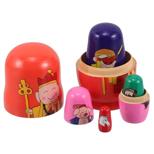 GLSTOY Sichere Stapelpuppen Aus Holz 5-teiliges Set Russische Nesting Dolls Tang-mönch Wukong Lustiges Lernspielzeug Für Kinder von GLSTOY