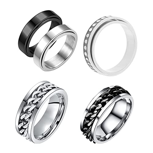 GLSTOY 5 Stück Fidget Ringe Set Aus Titanstahl Fingerdrehringe Für Stressabbau Daumenringe Für Angst Und Nervosität Ideal Für Männer Und Frauen von GLSTOY